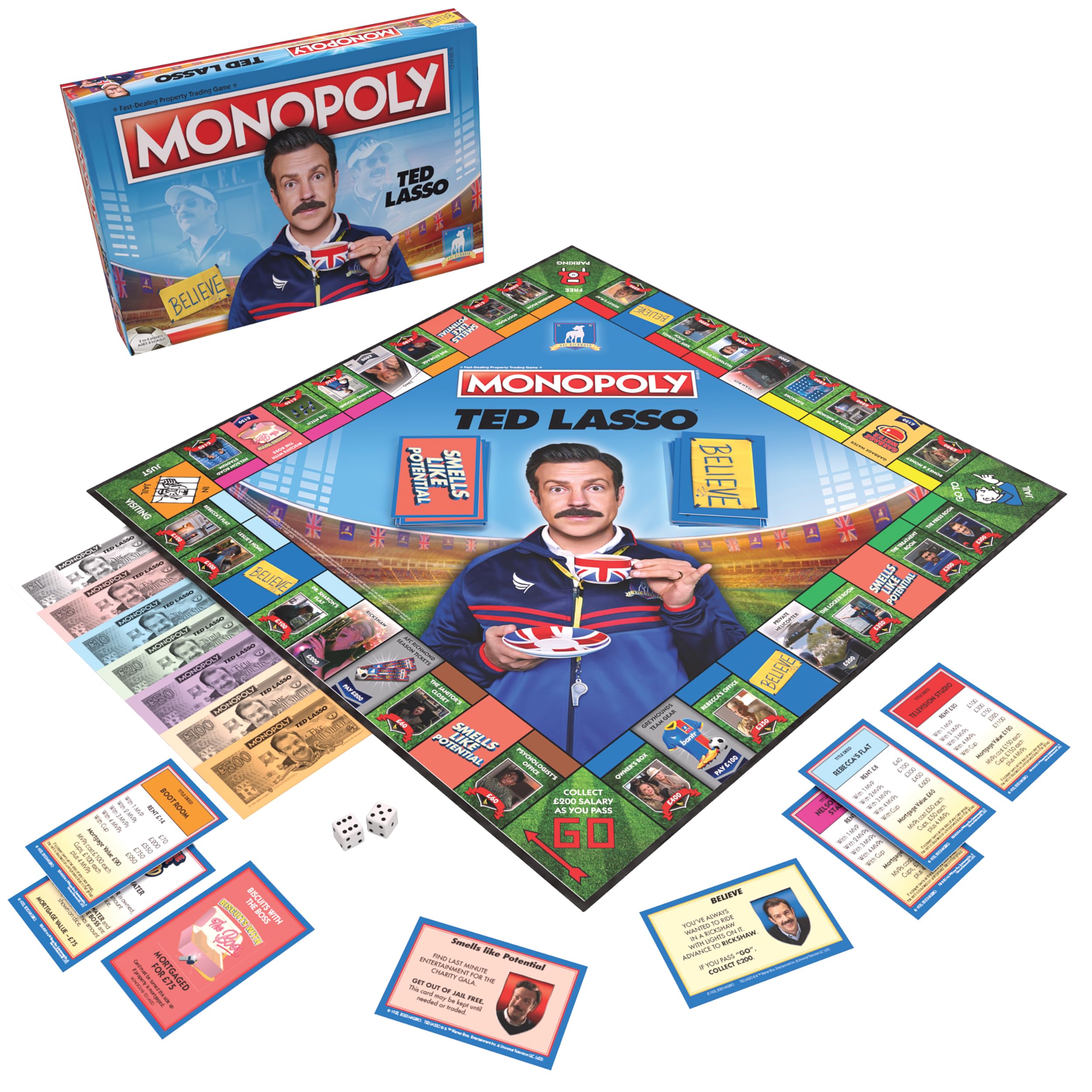 Monopoly Ted Lasso | Officially Licensed Board Collectible Board Game | Play as Believe Sign, Goldfish, Tea up, Ted’s Visor and More | Based On Popular Comedy Series