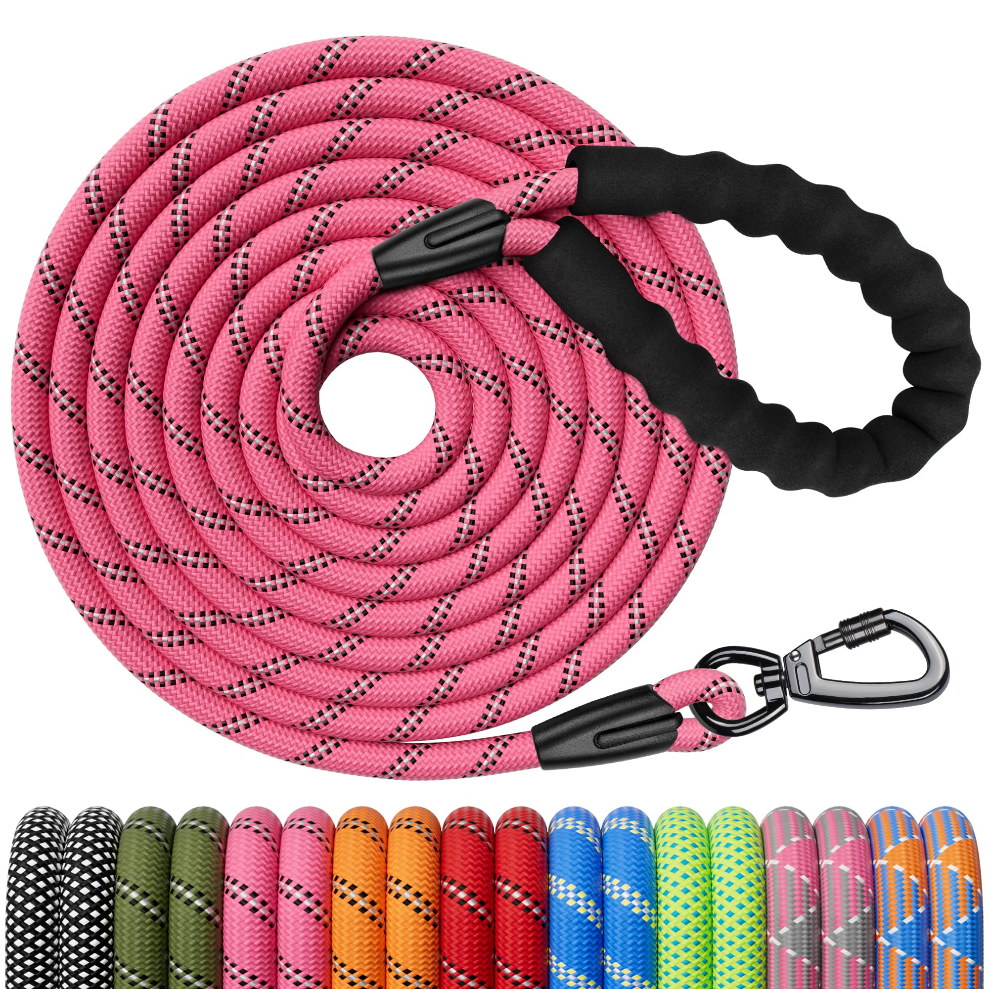 Kdsvakd Training Lead for Dogs, 1.8m / 6ft Pink Nylon Dog Leash with Carabiner Clip and Padded Handle