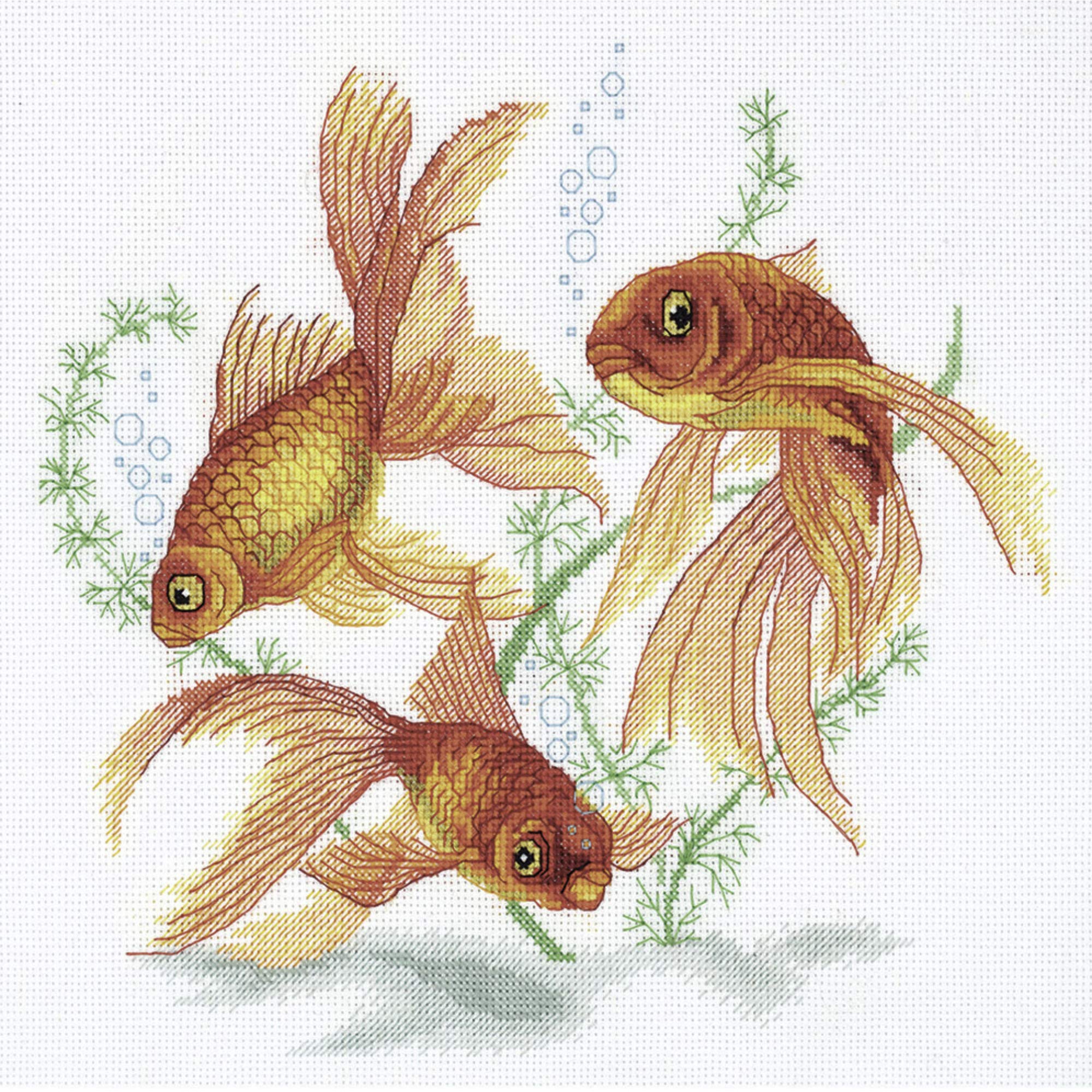 PANNA - Counted Cross Stitch Kit - Goldfish - R-7141-18 Count - Aida - 8.86 x 9.45 inch - DIY kit — image 1