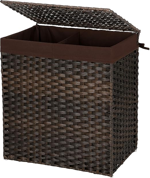 SONGMICS Wäschekorb handgeflochten, Wäschesammler aus synthetischem