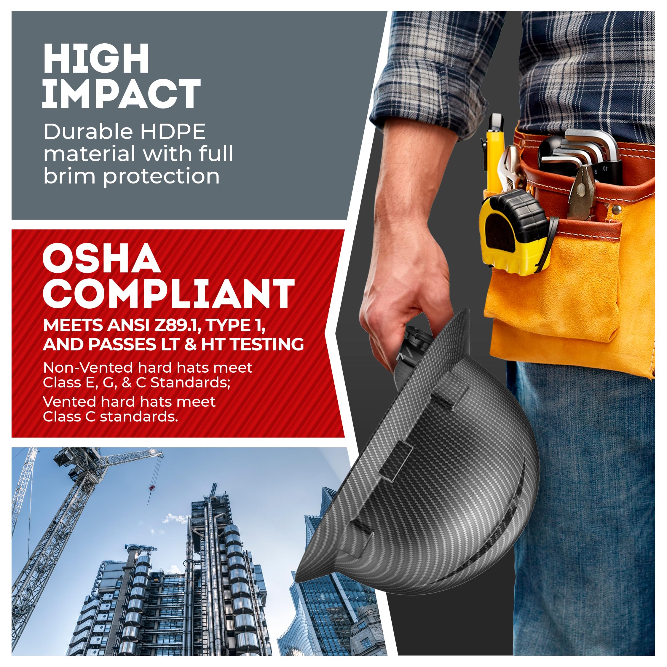 thumbnail image 2 of Acerpal Full Brim Hard Hat - OSHA Approved Carbon Fiber Construction Helmet With 6-Point Suspension 2 of 3