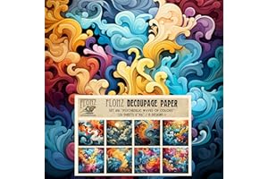 FLONZ Decoupage Paper Pack (24 Sheets 6"x6") Psychedelic Waves of Colors # Liquidart Vintage Styled Pattern Paper for Decoupage, Craft and Scrapbooking
