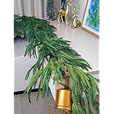 9FT X2 Christmas Garland Real Touch Norfolk Pine Garland Artificial Faux Greenery Garlands Christmas Decorations Garland for Stairs Railing Mantle Holiday Seasonal Outdoor Indoor Decor