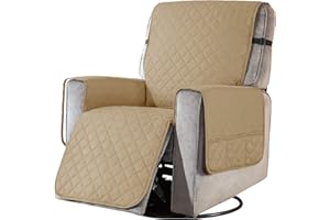 Subrtex Recliner Chair Covers Fitted Large Recliner Sofa Slipcovers Seat Width to 28 Inch Reversible Washable Recliner Chair Protector with Elastic Adjustable Strap for Home (Large, Khaki)