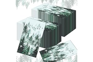 LASLU 100pcs Winter Forest Theme Napkins Paper Green Disposable Paper Napkins Winter Forest Luncheon Napkins Hand Towels for 