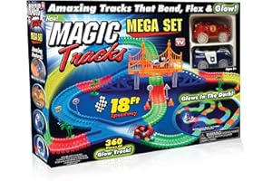 Ontel Magic Tracks Mega Set - 2 LED Race Cars and 18 ft. of Flexible, Bendable Glow in The Dark Racetrack - As Seen on TV