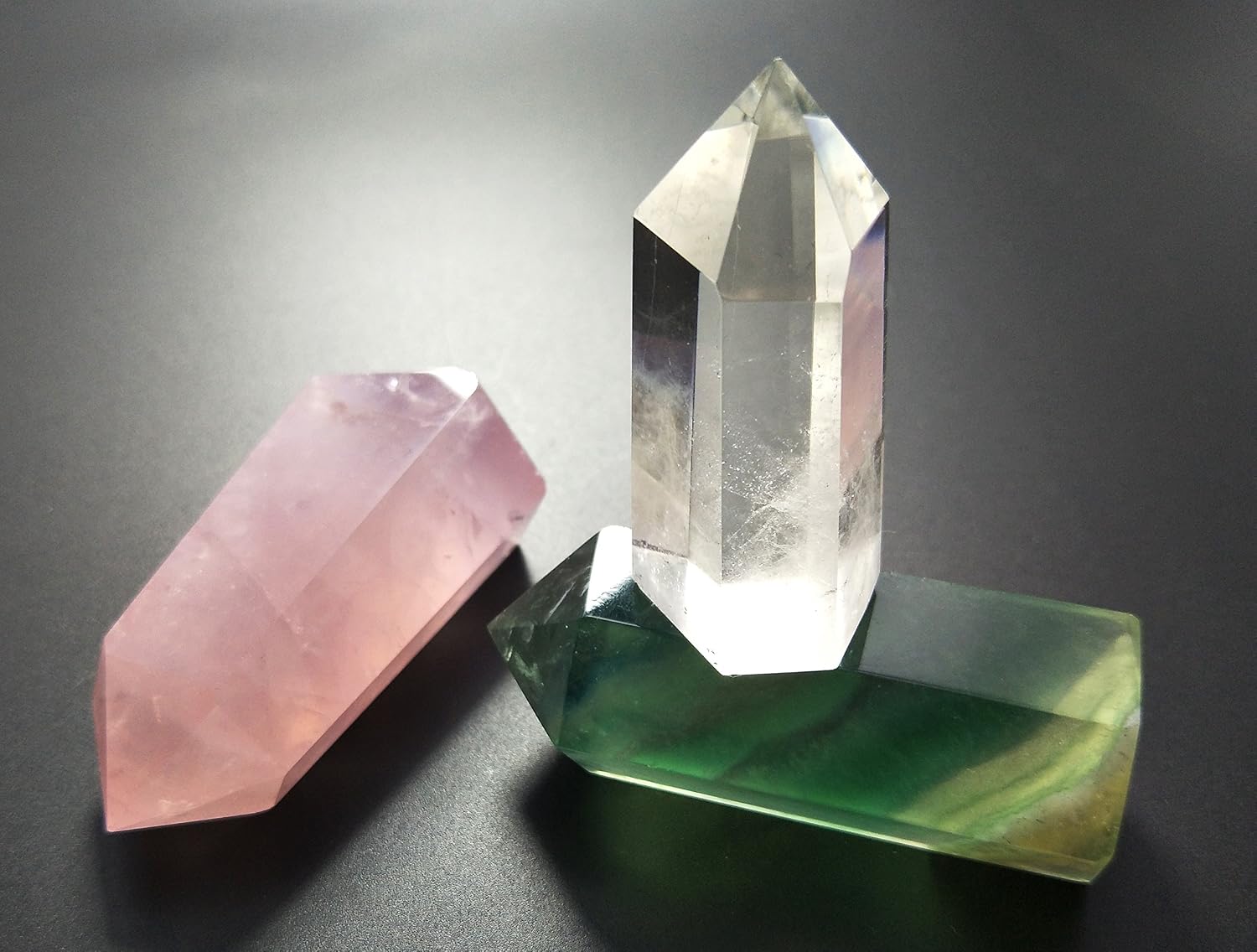 Set of 3 Healing Crystal Wands of 3 Stones, Rose Quartz, Clear Quartz, Fluorite - Image 5