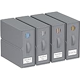 TRZZ 4-Pack Bed Sheet Organizers and Storage, Foldable Linen Bins with Window and Labels, Bedding Holder for Queen/King Duvet Covers, Keeps Bedding Neatly Organized and Accessible (Grey)