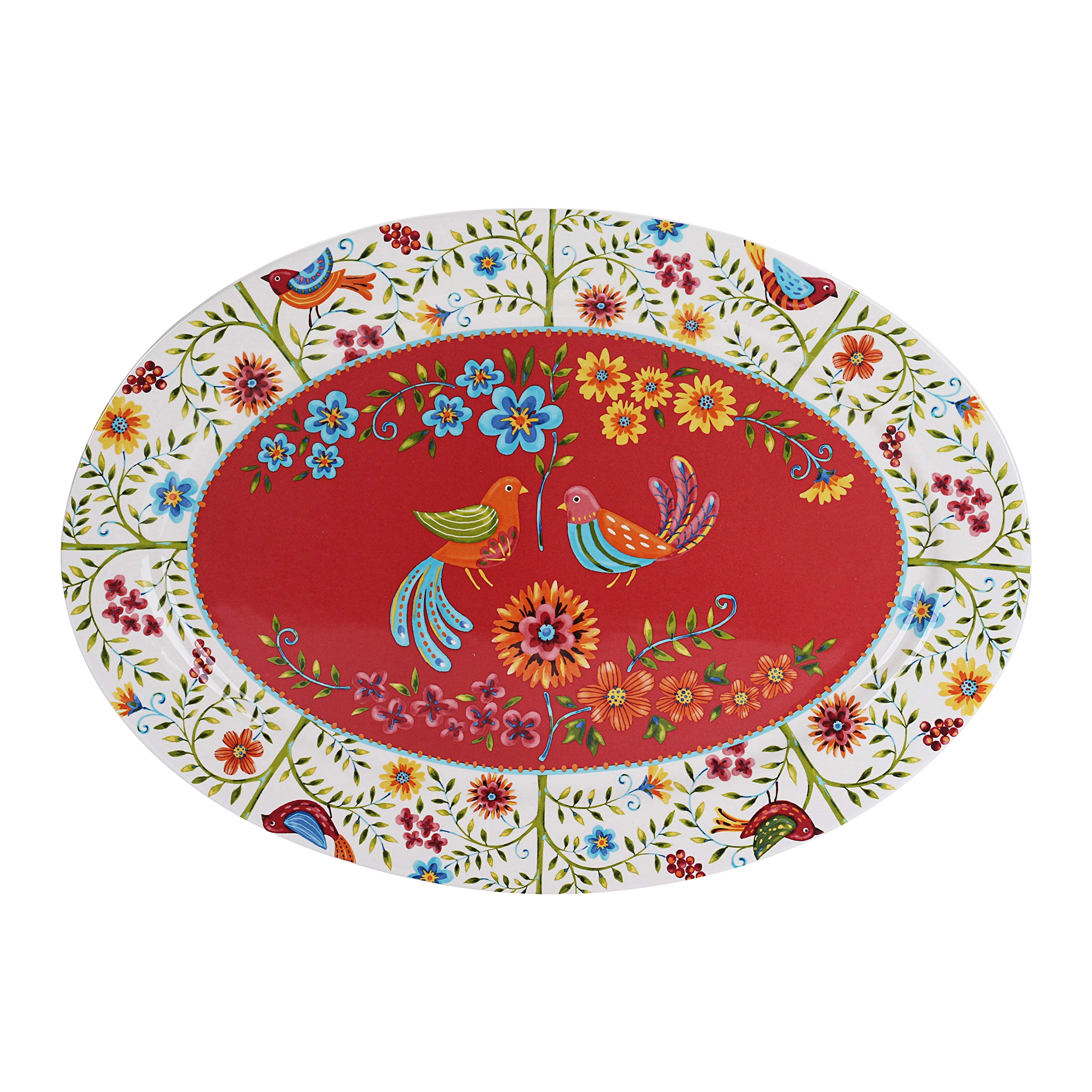 Bico Red Spring Bird Ceramic 40cm Oval Platter, Microwave & Dishwasher Safe