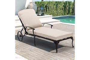 Villeston Chaise Lounge Chair Outdoor- Patio Pool Chairs Tanning Lounges for Outside Beach Lounger Cast Aluminum with Beige Cushion 1Pack