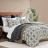 Indigo Hill by HiEnd Accents Mosaic Western Bedding 3 Piece Full Queen Quilt Set, Hourglass Pattern Southwest Cabin Rustic Bedding, Reversible Geometric Print Boho Patchwork Quilt with Pillow Shams