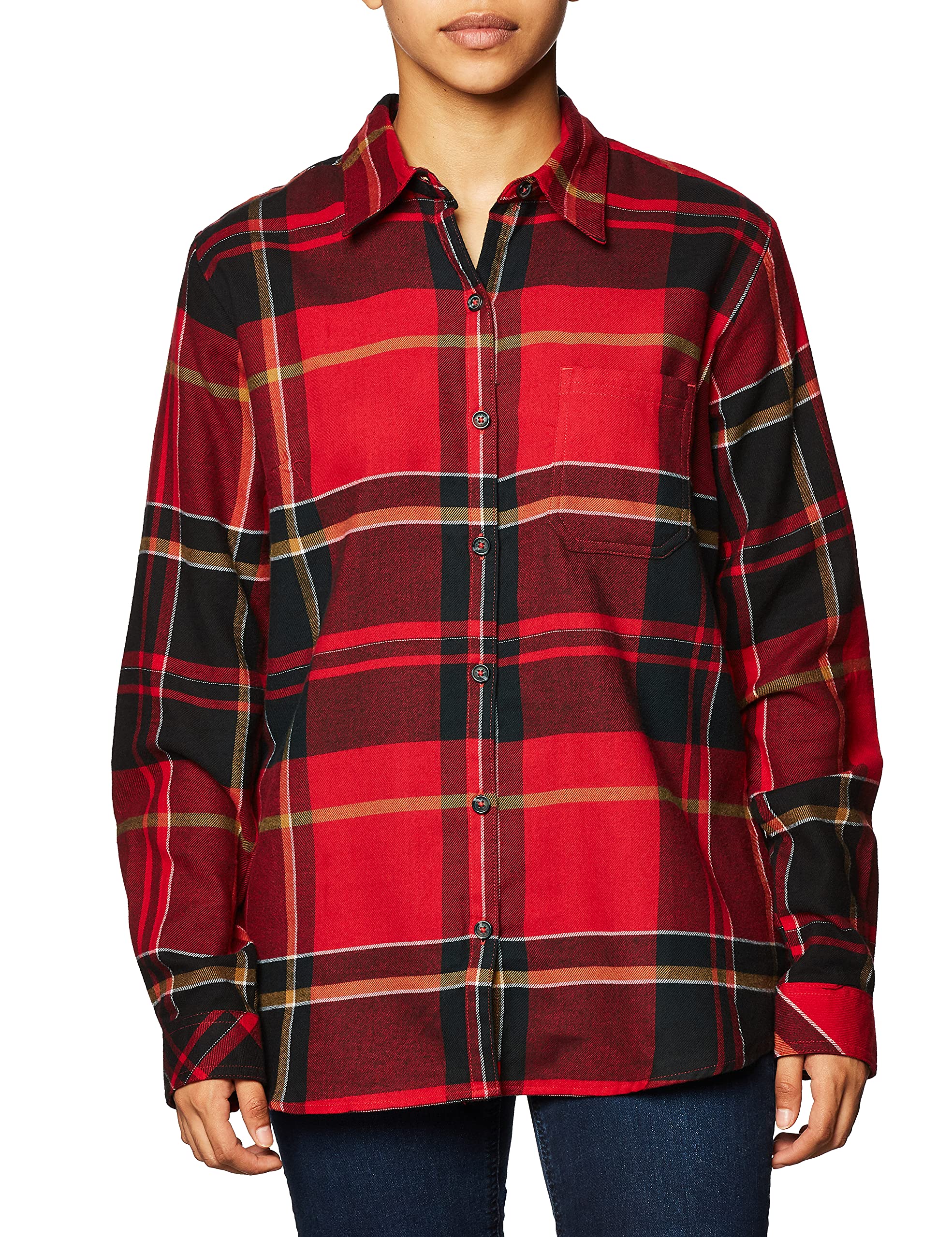 Dickies Women's Long Sleeve Flannel Shirt, English Red Black Plaid