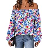 KIRUNDO Early Fall Fashion Off The Shoulder Tops for Women 2025 Boho Floral Blouse Long Sleeve Shirts Going Out Clothing