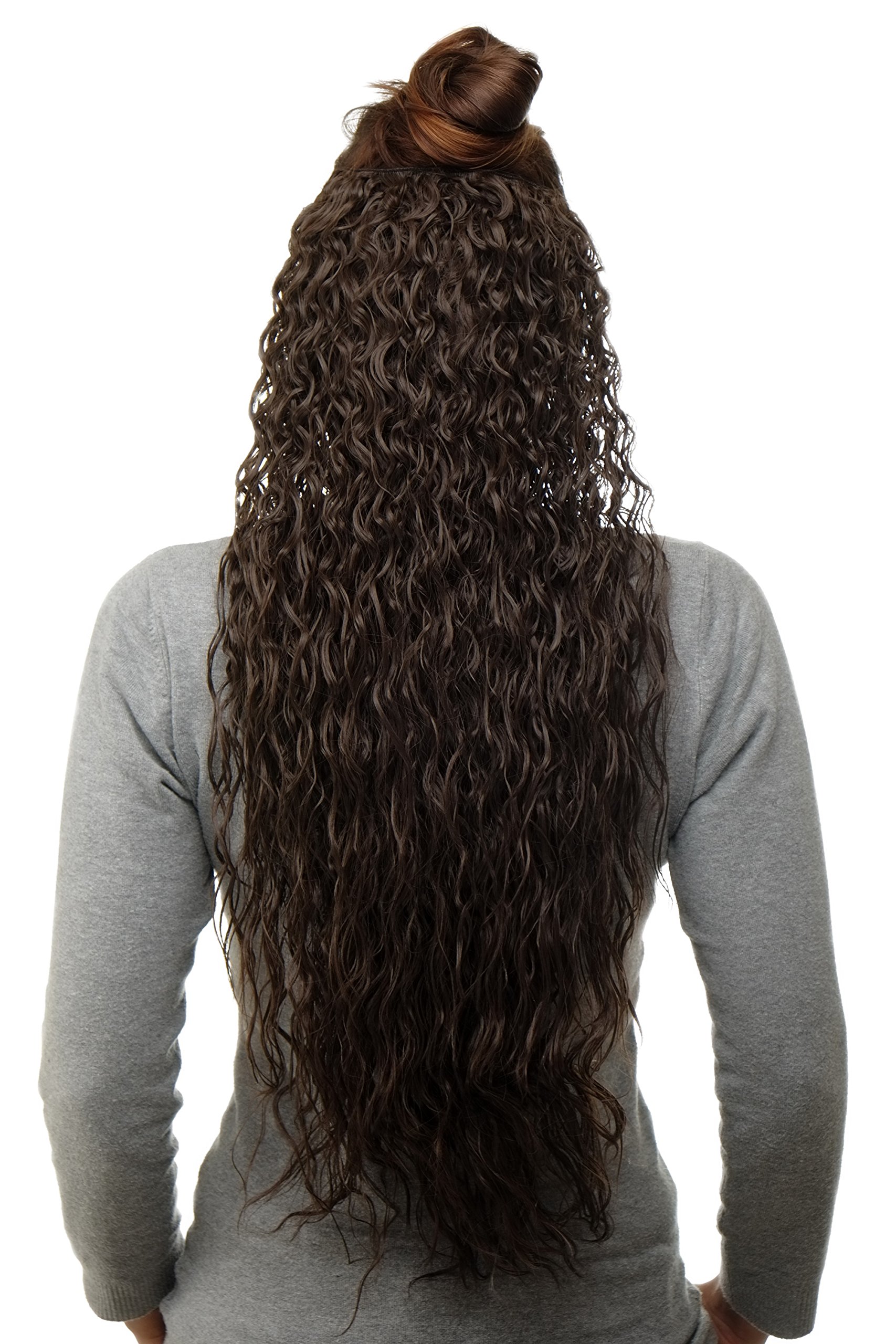 WIG ME UP H9311-6 Hairpiece half wig Clip-In Extension very long stringy crimpy curls curly latin shiny oily wet-look volume chocolate brown 26inch