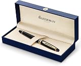 Waterman Expert Fountain Pen Gloss Black 23k Gold Trim Fine Nib Gift Box