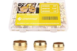 LTWFITTING Assortment Kit 3/8 7/16 1/2 Inch OD Compression Sleeves Ferrules, Brass Compression Fittings(Pack of 150)