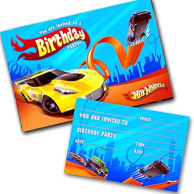Invitebay Hot Wheels Party Invitations Pack & Envelopes 15 Count Write On