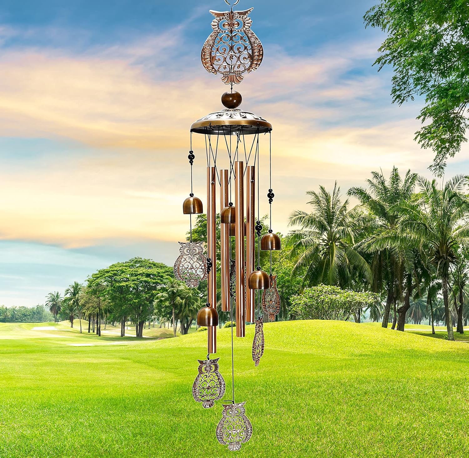 WOGOON Wind Chimes Outdoor Decor, Personalized Outside Large Copper Sympathy Hanging Owl Wind Chime Housewarming Gifts, Aluminum Tubes Memorial Bell Chimes for Garden Home Yard Patio Decorations… : Garden & Outdoor