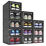 MELDEVO 12 Pack Shoe Organizer Boxes, Black Plastic