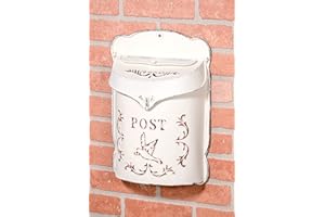 Red Co. 10.5” x 15.5” Aged White Shabby Chic Metal Wall-Mounted Embossed Post Mailbox Decoration