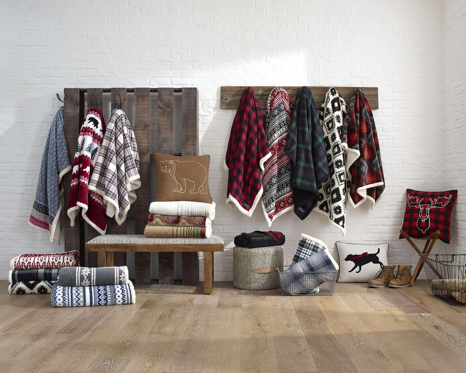 Eddie Bauer | Flannel Collection | Throw Blanket-Reversible Sherpa Fleece Cover, Soft & Cozy, Perfect for Bed or Couch, Cabin Red: Home & Kitchen
