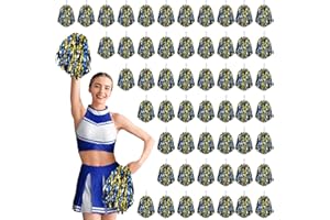 Halloscume 60 Pcs Cheerleading Pom Poms Cheering Pompoms Bulk Cheer Metallic Foil Pom with Baton Handle Plastic Poms Squad for Game Team Spirit Sports Dancing Basketball Club