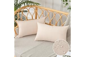 UGS UGASA UGASA Outdoor Throw Pillow Covers Pack of 2 Plaid Texture Waterproof Farmhouse Linen Decorative Lumbar Cushion Pillows Covers for Patio Porch Outside Yard Garden Bench 12x20 Inch, Light Beige