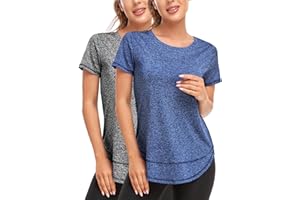 Abrooical Women's Short Sleeve Workout Shirts Crewneck Sports Yoga Running Dry Fit Tops Side Split Tee