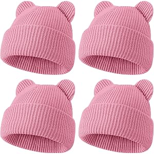 ZUPPAD 4 Pack Baby Toddler Beanie Hat with Bear Ears，Soft Knitted Winter Skull Cap for Kids Cute Solid Color Set42