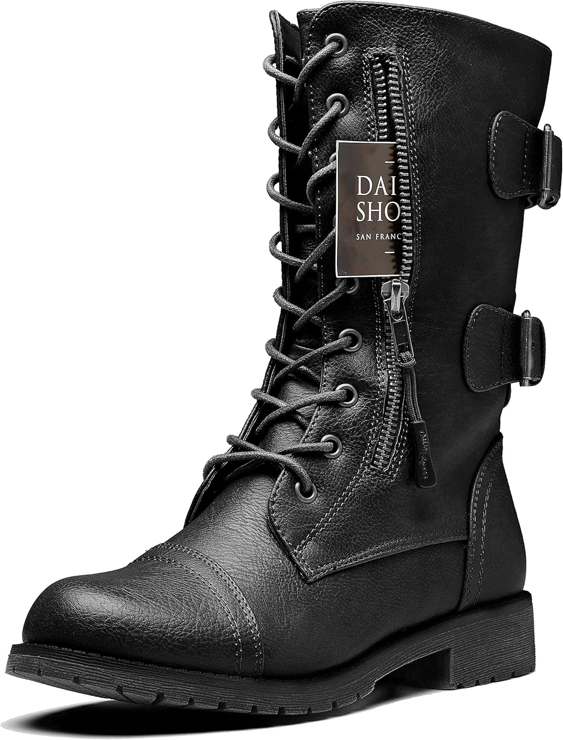 DailyShoes Women's Ankle Bootie High Lace up Military Combat Mid Calf Credit Card Knife Money Wallet Pocket Boots: Shoes