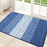 Kitinjoy Indoor Outdoor Door Mat, 32x20 Non-Slip Absorbent Dirt Trapper, Low-Profile Washable Inside Entrance Front Floor Mat, Sturdy Soft Entry Doormats for Entryway, Navy Blue