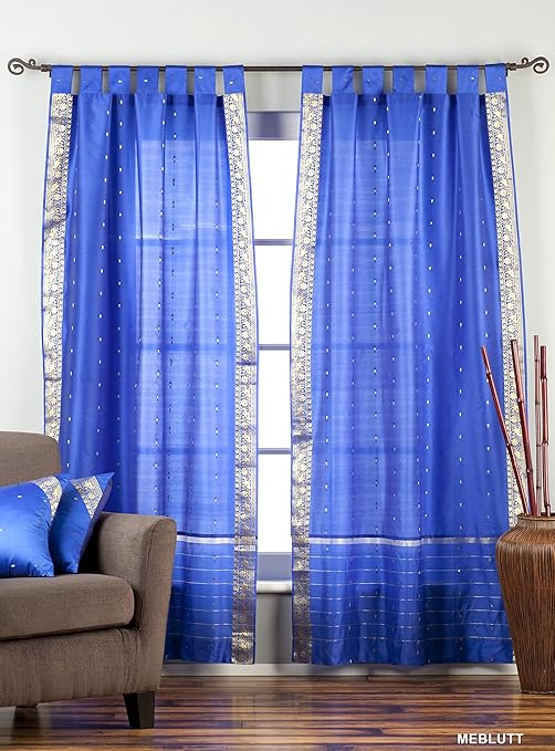 Amazon Com Enchanting Blue Tab Top Sheer Sari Curtain Drape