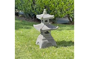 Galt International 2 Tier Pagoda Garden Statue LED Solar Powered Light 26" Tall Outdoor Zen Garden Lantern Landscape Lawn Asian Pagoda Stupa Decor Grey Resin