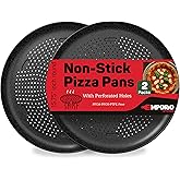 Emporio Kitchen Non-Stick Pizza Pan 2 Pack – 16 Inch Round Carbon Steel Pizza Tray with Perforated Holes, PFOAPFOSPTFE-Free, Dishwasher & Oven Safe Up To 450°F, Durable Nonstick Gray Marble Coating