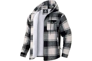 G Gradual Men's Flannel Jacket Fleece Sherpa Lined Hoodies Zip Up Plaid Shirt Warm Winter Jackets for Men with Zipper Pockets