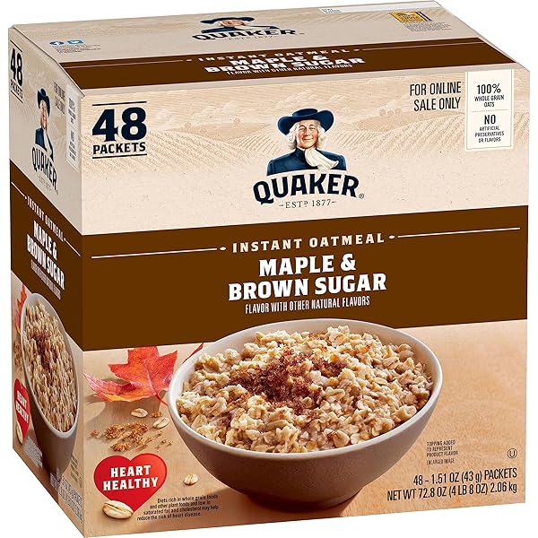 QUAKER INSTANT OATMEAL, MAPLE & BROWN SUGAR, INDIVIDUAL PACKETS, 1.51 OUNCE (PACK OF 48)