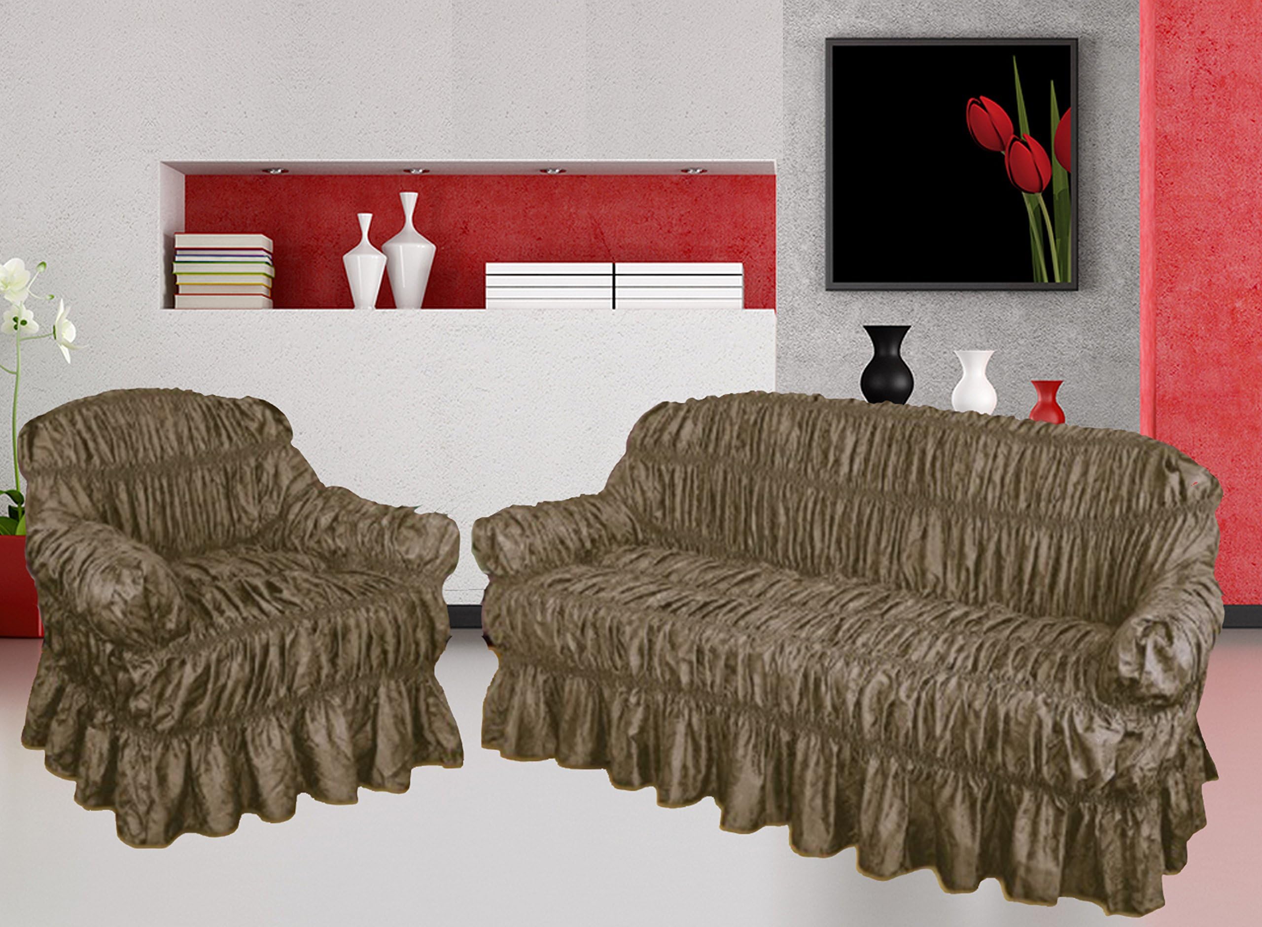 NAKUK HOME COLLECTION Sofa Cover 3 2 1 Seater Jacquard - Universal Elastic Fitting (2 Seater, Grey)
