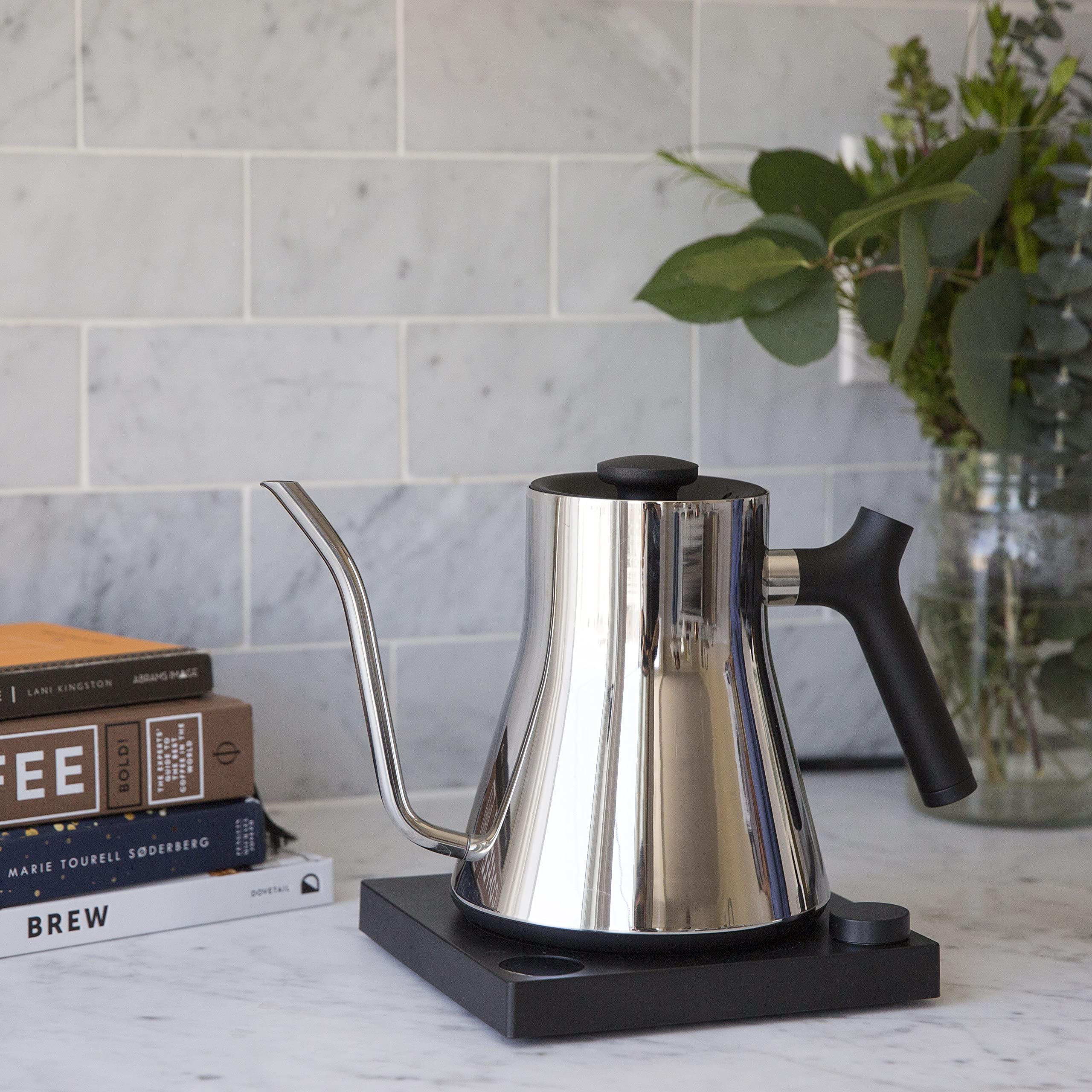 Fellow Stagg EKG Electric Gooseneck Kettle - Pour-Over Coffee and Tea Kettle - Stainless Steel Water Boiler - Quick Heating Electric Kettles for Boiling Water - Polished Steel