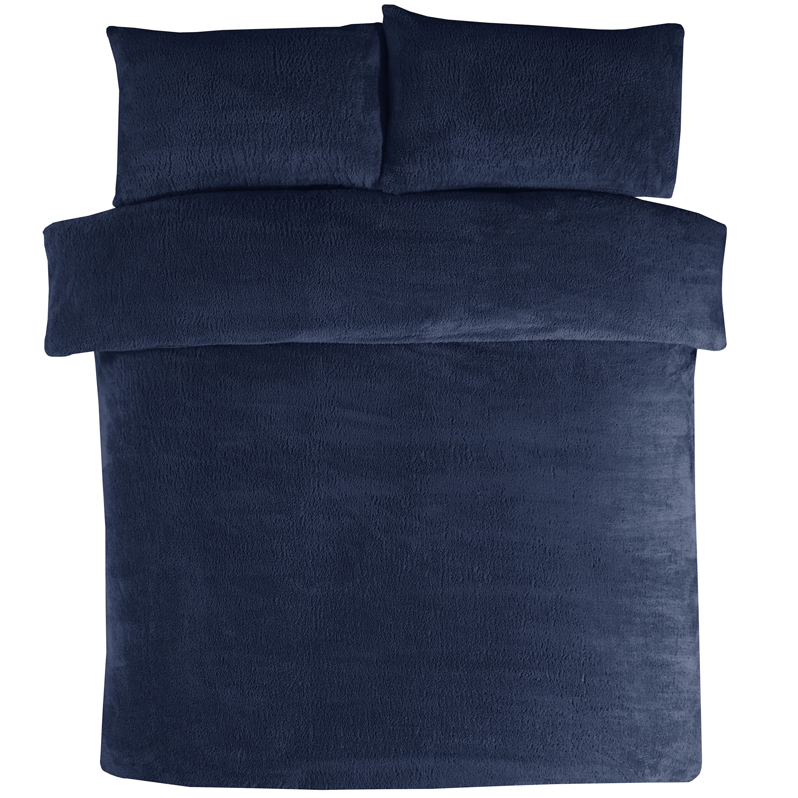 Sleepdown Teddy Fleece Navy Thermal Warm Cosy Super Soft Duvet Cover Quilt Bedding Set with Pillowcases - Double (200cm x 200cm)