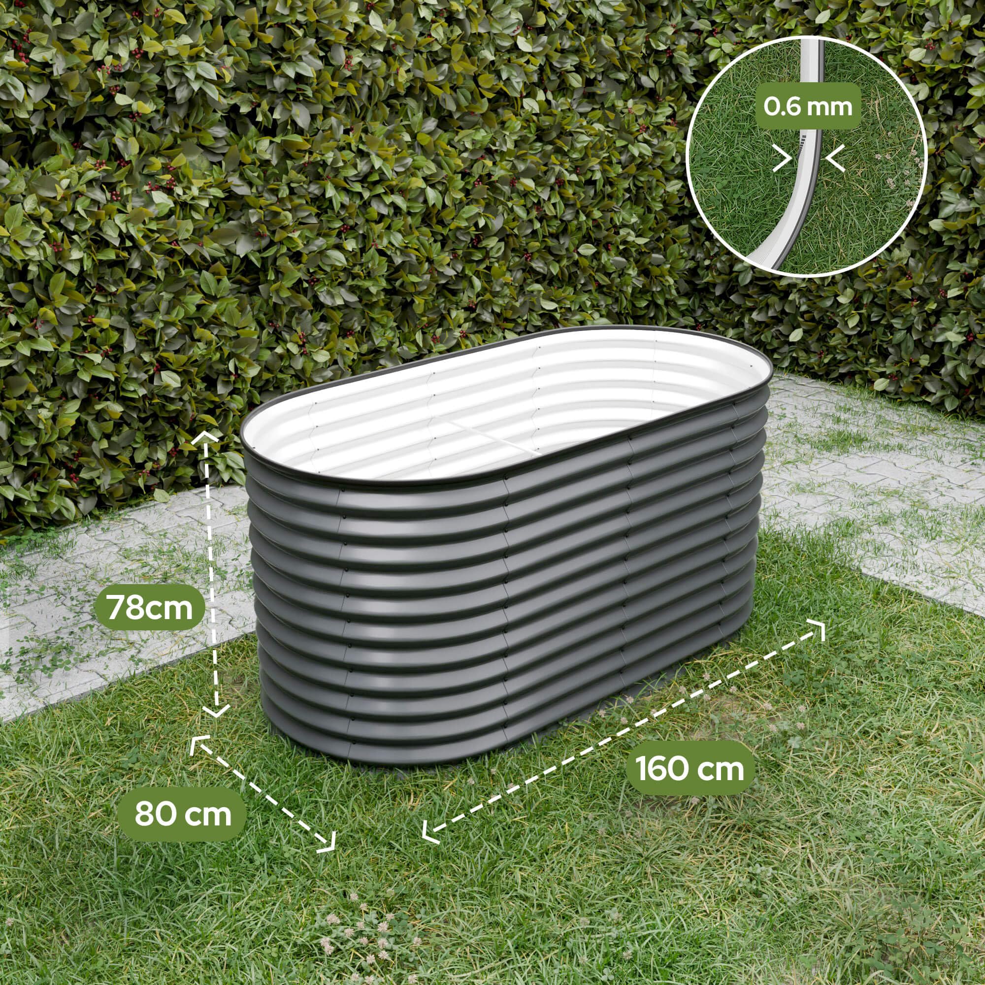 Arebos Hochbeet oval Metall 160x80x78 cm Anthrazit | Gartenbeet verzinkter Stahl rostfrei mit Gummikante 780 L, Stabil mit Querstreben | Gemüsebeet ideal für den Garten | für Gemüse, Kräuter & Blumen 9