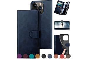 DuckSky Compatible with iPhone 16 Pro Max Genuine Leather Wallet case【RFID Blocking】【4 Credit Card Holder】【Real Leather】 Flip Folio Book Phone case Cover Women Men for Apple 16 ProMax case Dark Blue
