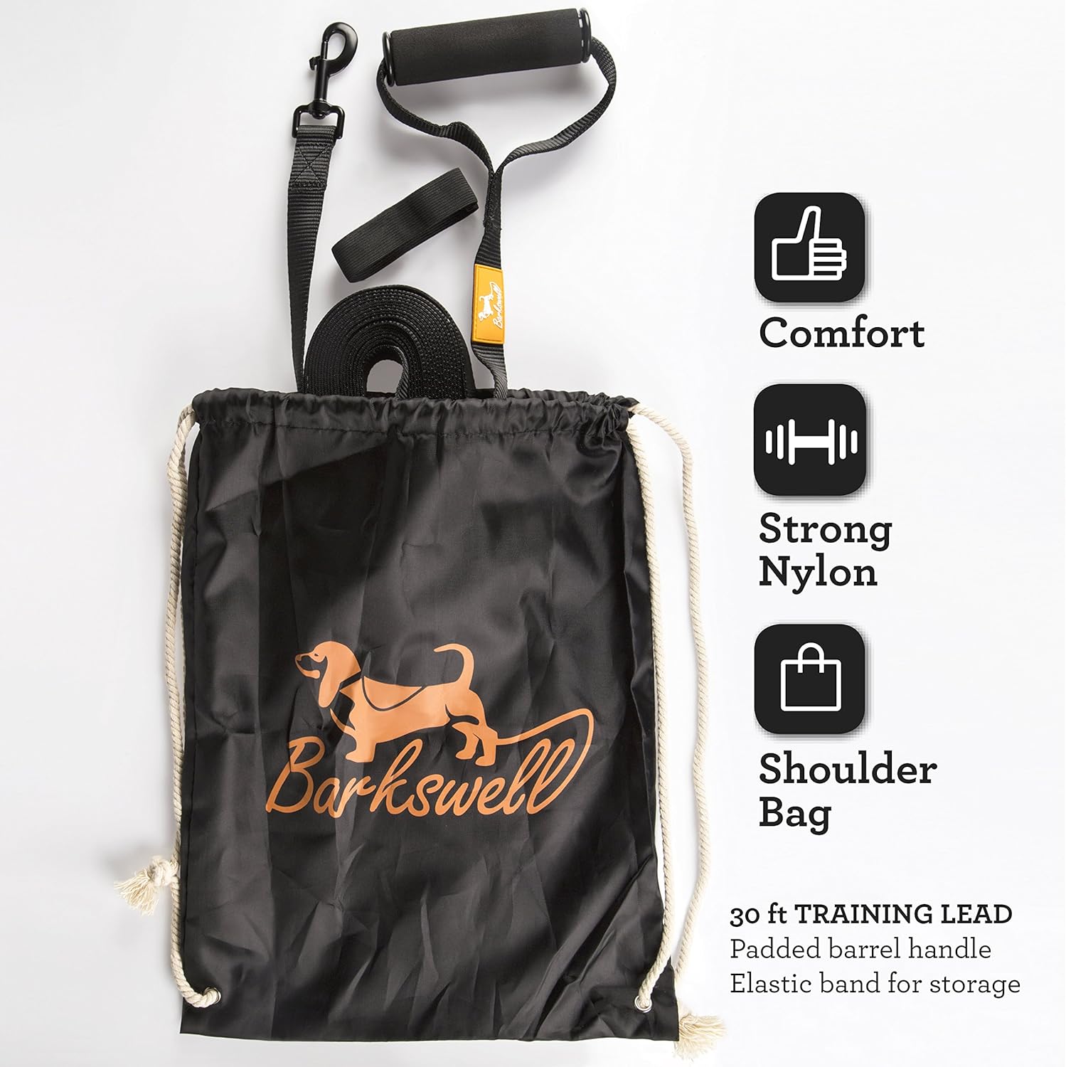 Dog Training Lead - 30 Foot Long for Pups and Dogs - Padded Foam Barrel Handle - Free Carry Bag - Made from Strong Nylon - 1 Inch Wide - Image 5