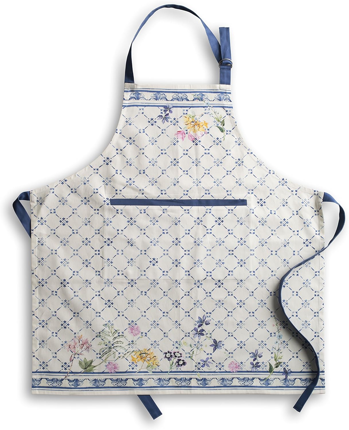 Maison d' Hermine Fa&iuml;ence 100% Cotton 1 Piece Apron with an Adjustable Neck & Hidden Centre Pocket with Long Ties for Women/Men Chef (27.50"x31.50")