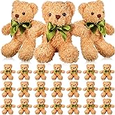 HyDren 24 Pcs Bear Stuffed Animals Bulk Cute Bear Plush Doll for Kids 10 Inch Children's Sleeping and Playing Toy Preschool Animals with Bow Bulk Gift for Girls Boys Birthday(Brown)