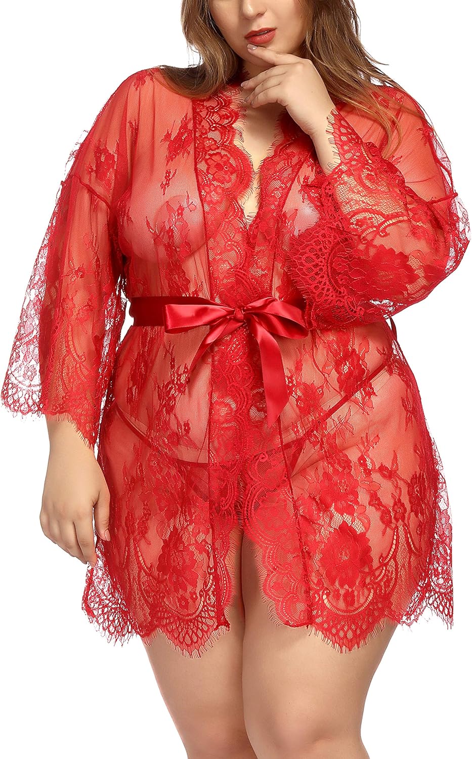 TGD Womens Lingerie Lace Plus Size Kimono Robe Mesh Nightgown Dress Sets at  Women’s Clothing store