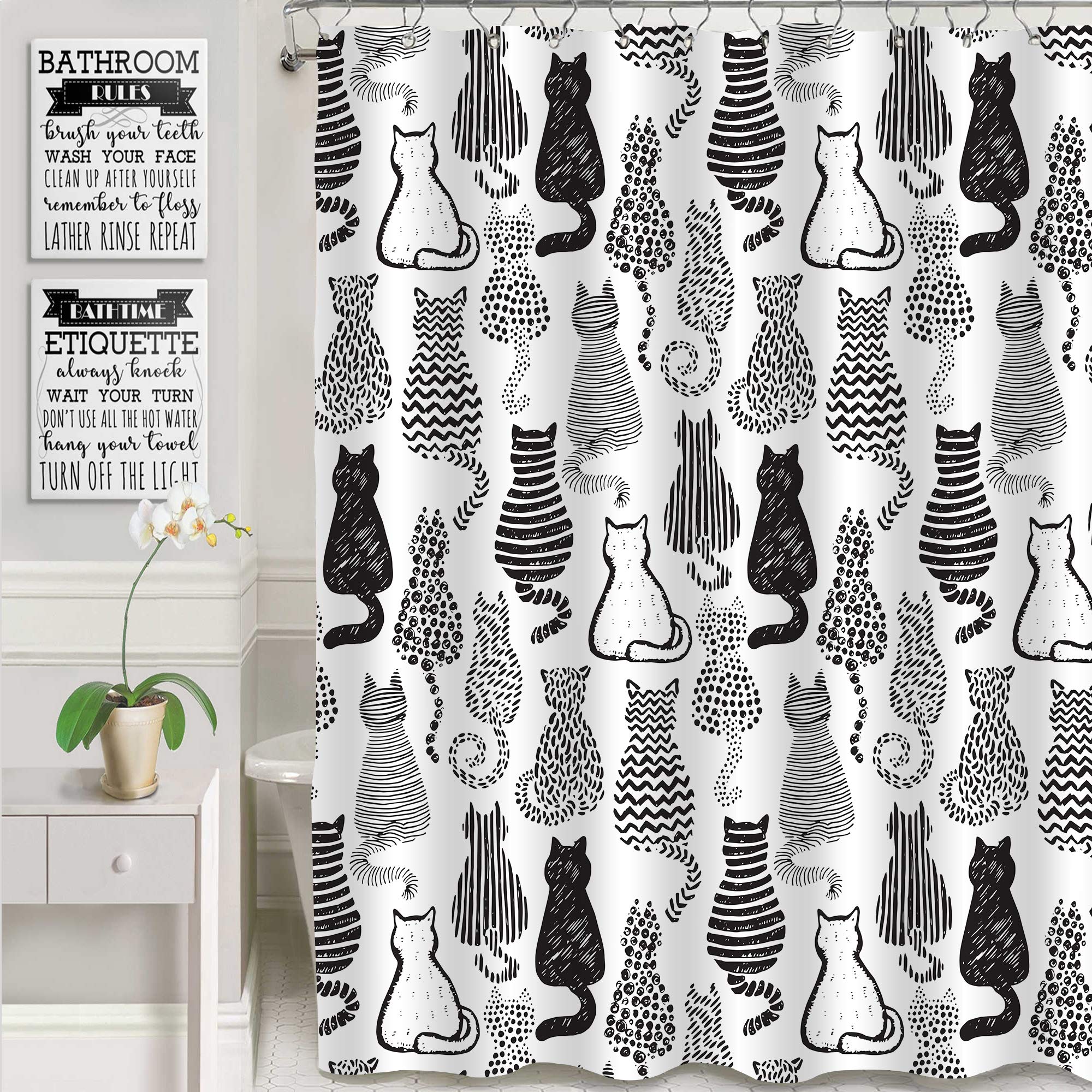 Mitovilla Cat Shower Curtain For Cat Bathroom Decor