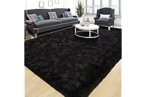 Tepook Super Soft Fluffy Rug for Bedroom, Modern Shaggy Fuzzy Kids Rugs for Living Room, Plush Indoor Nursery Home Decor Dorm Carpet with Non-Slip Bottom, Black, 4 X 6 Feet