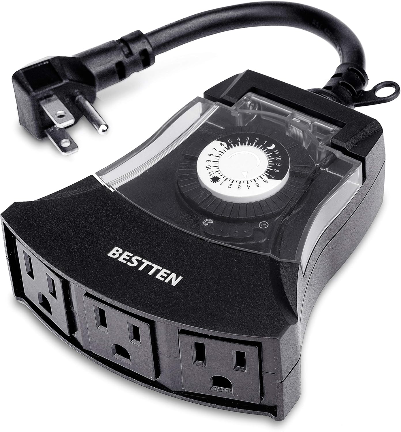 BESTTEN Outdoor 24Hour Timer, 3 Grounded Outlets, 6Inch Power Cord