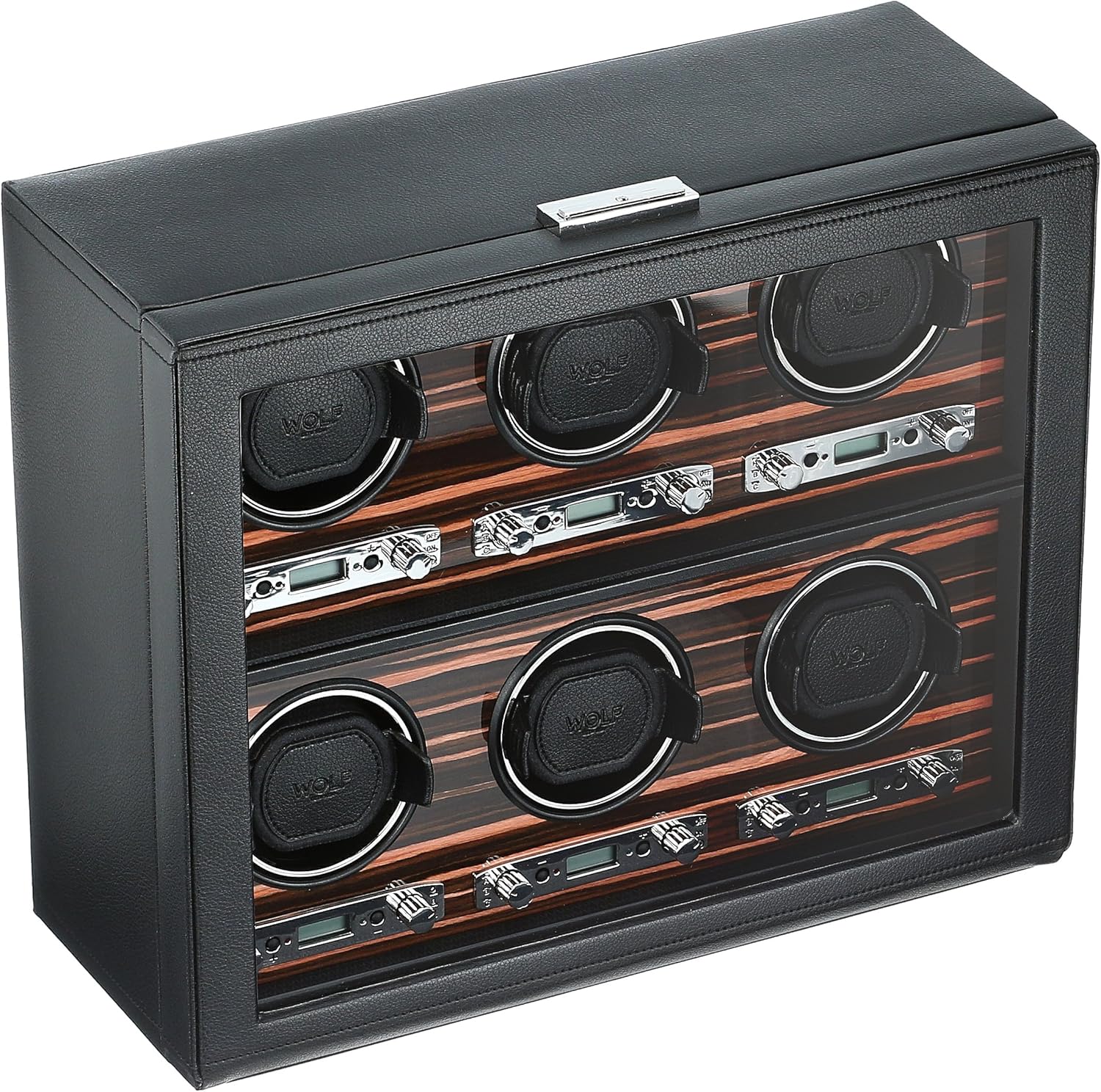 WOLF 459256 Roadster 6 Piece Watch Winder with Cover, Black: Watches