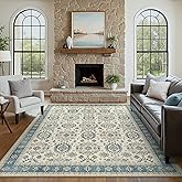 8x10 Area Rug Machine Washable Boho Rug for Living Room,Ultra-Thin Low Pile Carpet,Lightweight Indoor Printed Rug,Non Slip Floral Area Rug for Bedroom, Dining Room, Home Office,Blue